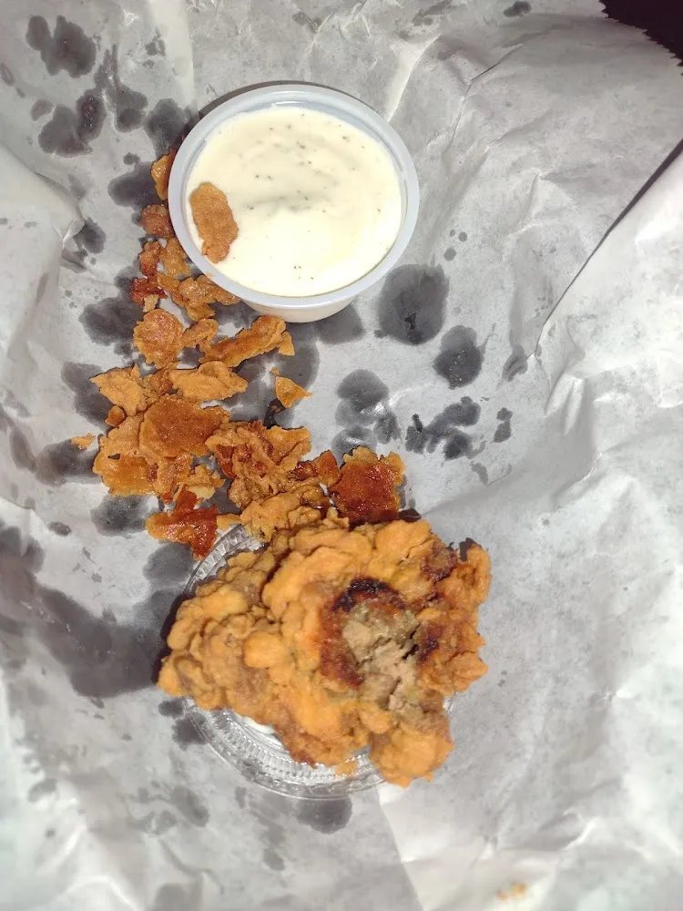 Leftover Chix Liver not Sure What the White Sauce Was We Didnt Touch It Way Too Much Breading